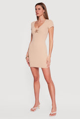 Short Sleeve Metallic Pendant Bodycon Mini Dress