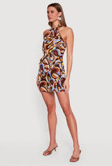 Abstract Print Mesh Ruffle Mini Dress