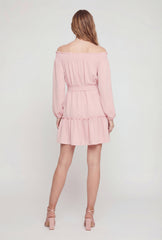 Crepe Knit Long Sleeve Tiered Off The Shoulder Dress