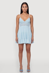 Crochet Detail Tiered Ruffle Trim Dress