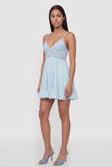 Crochet Detail Tiered Ruffle Trim Dress