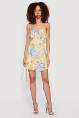 Floral Mesh Ruffle Tiered Cami Mini Dress