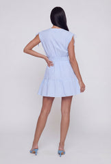 Striped Half Button Front Smocked Waist Mini Dress