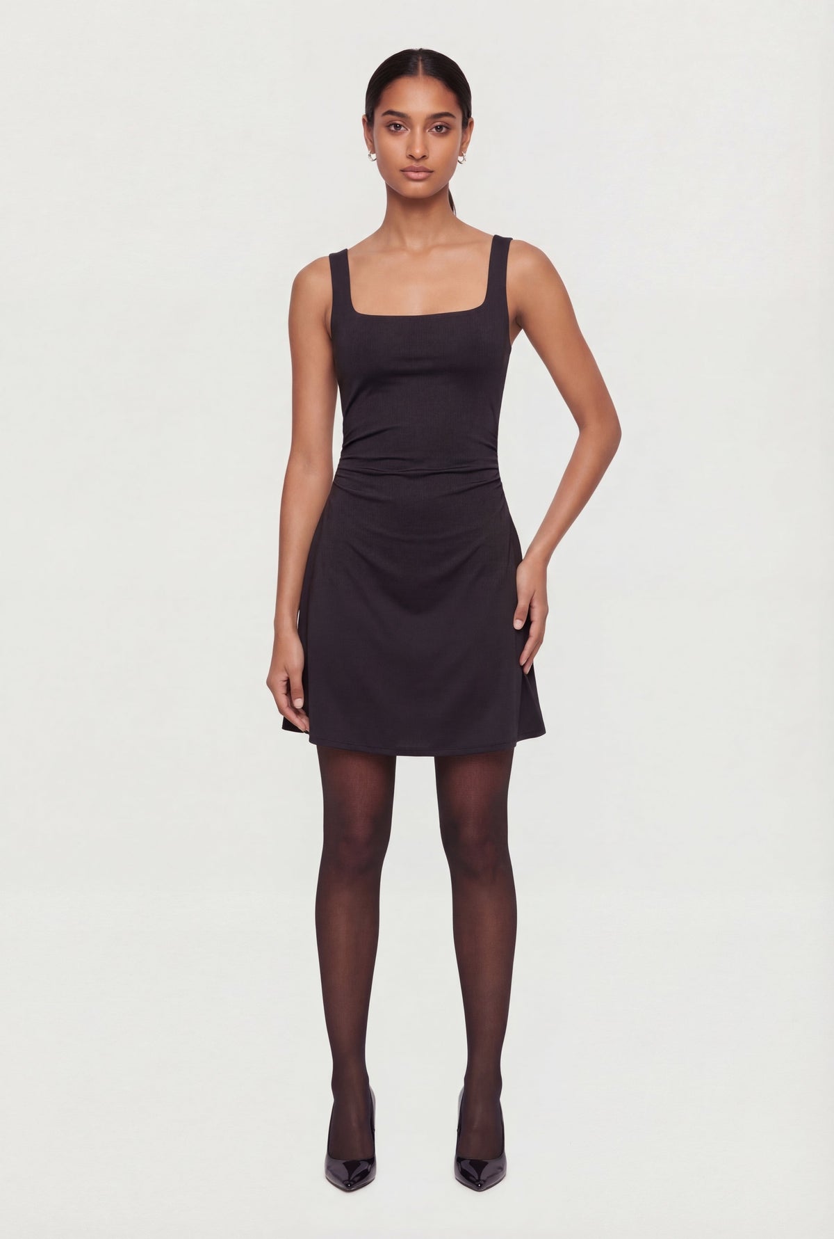 Square Neck Ruched Side Mini Dress
