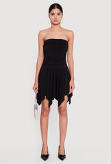 Strapless Ruched Dress with Handkerchief Hem