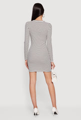 Striped Long Sleeve Ribbed Knit Mini Dress