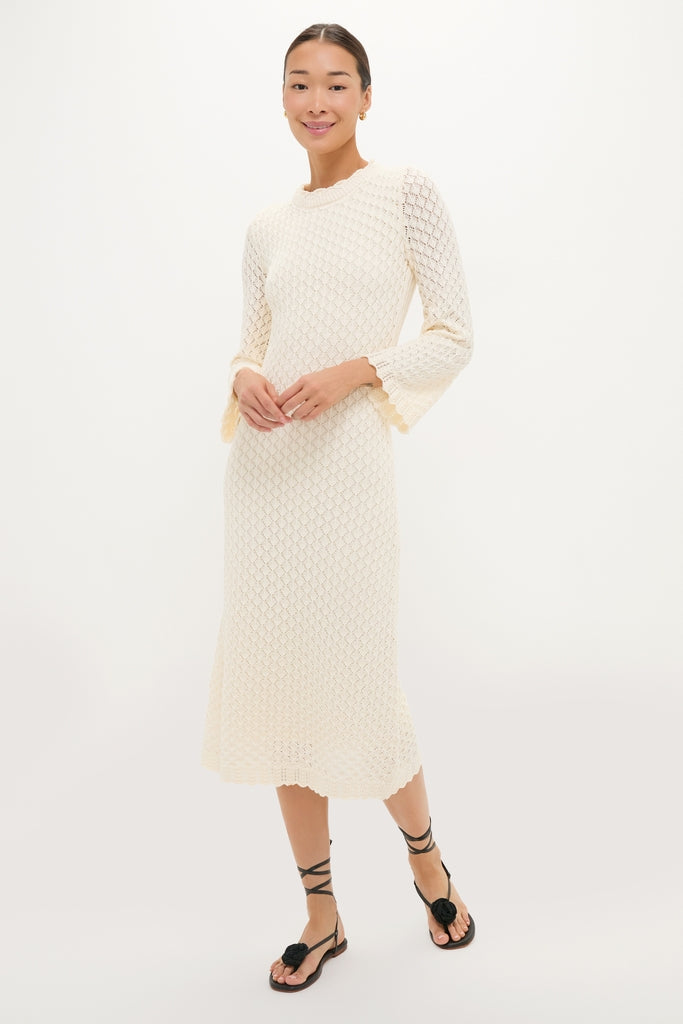 Cream Pointelle Knit Colby Midi Dress