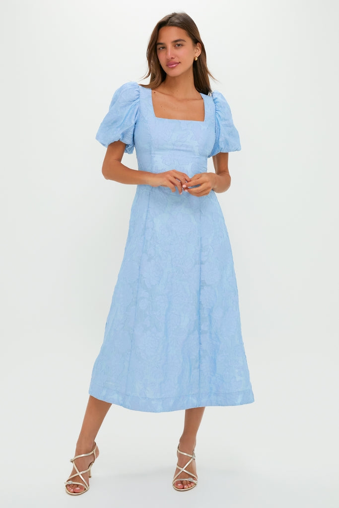 Ice Blue Jacquard Inez Maxi Dress