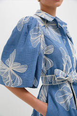 Chambray & Ivory Embroidery Cindy Mini Dress