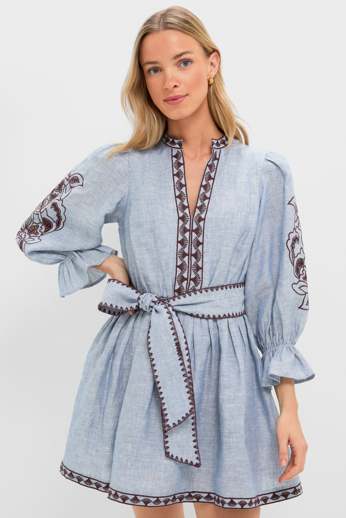 Chambray Embroidered Dowling Mini Dress