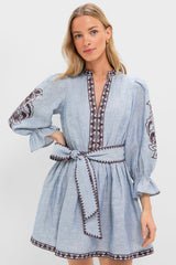 Chambray Embroidered Dowling Mini Dress