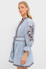 Chambray Embroidered Dowling Mini Dress