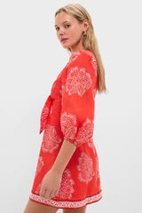 Indira Coral Tie Front Mini Dress