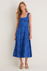 Cobalt Blue Dahlia Floral Catie Dress