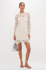 Beige Sequined Crochet Carrie Mini Dress