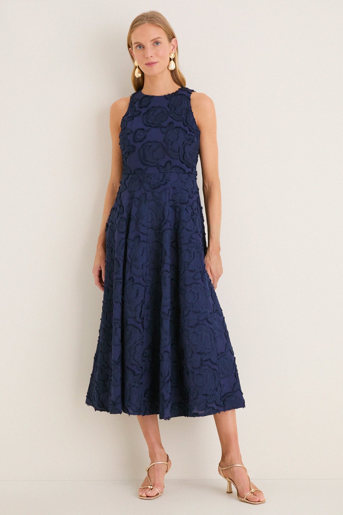 Navy Textured Rose Floral Melina Maxi Dress