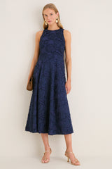 Navy Textured Rose Floral Melina Maxi Dress