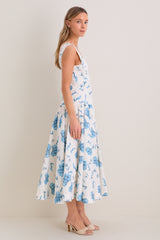 Cream & Blue Floral Pearl Trim Persephone Maxi Dress