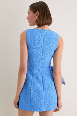 Blue Jacquard Briallen Bow Mini Dress