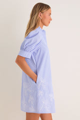 Blue Embroidered Pinstripe Louisa Mini Dress