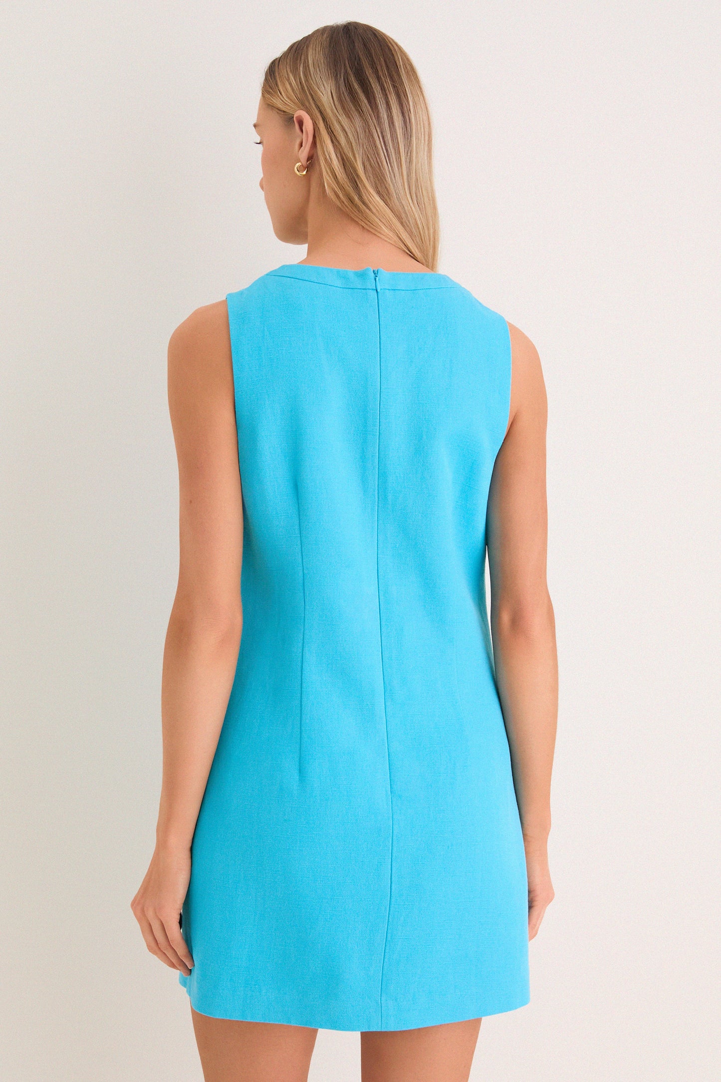 Aqua Linen Beaded Dottie Mini Dress