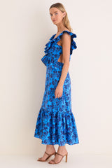 Navy & Cornflower Blue Vines Amelia Maxi Dress
