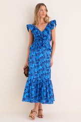 Navy & Cornflower Blue Vines Amelia Maxi Dress