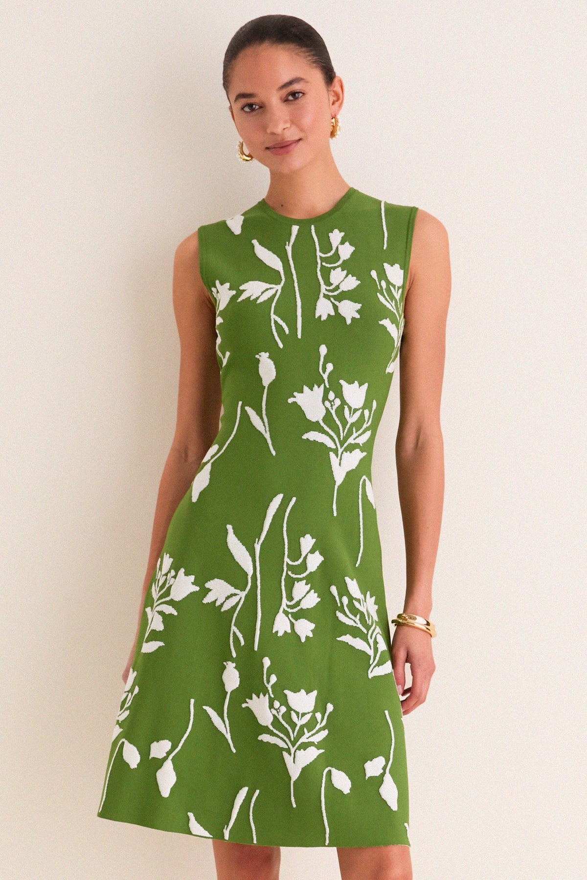 Cactus and Cream Jacquard Mini Dress