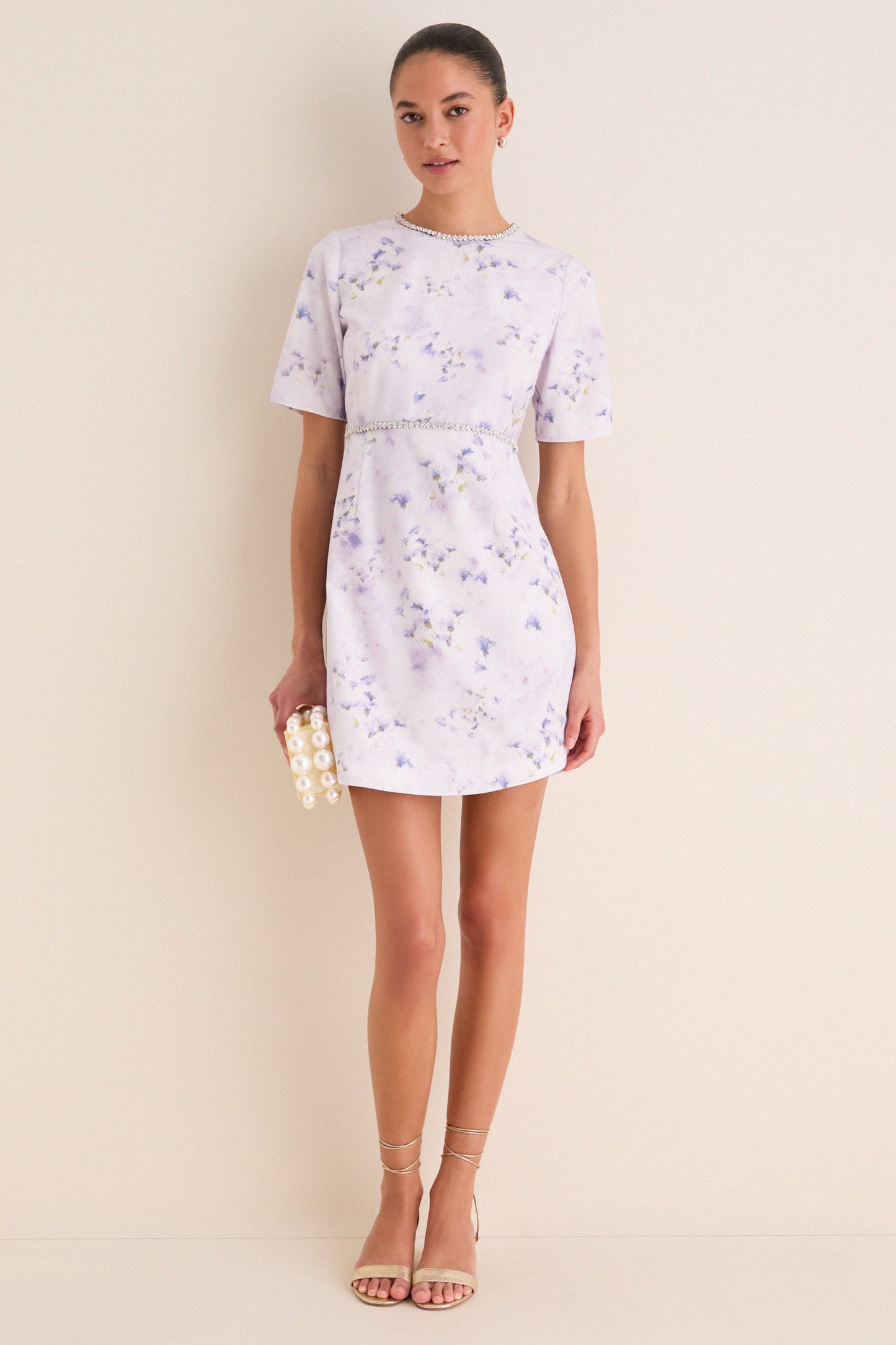 Lilac Floral Crystal Embellished Floria Mini Dress