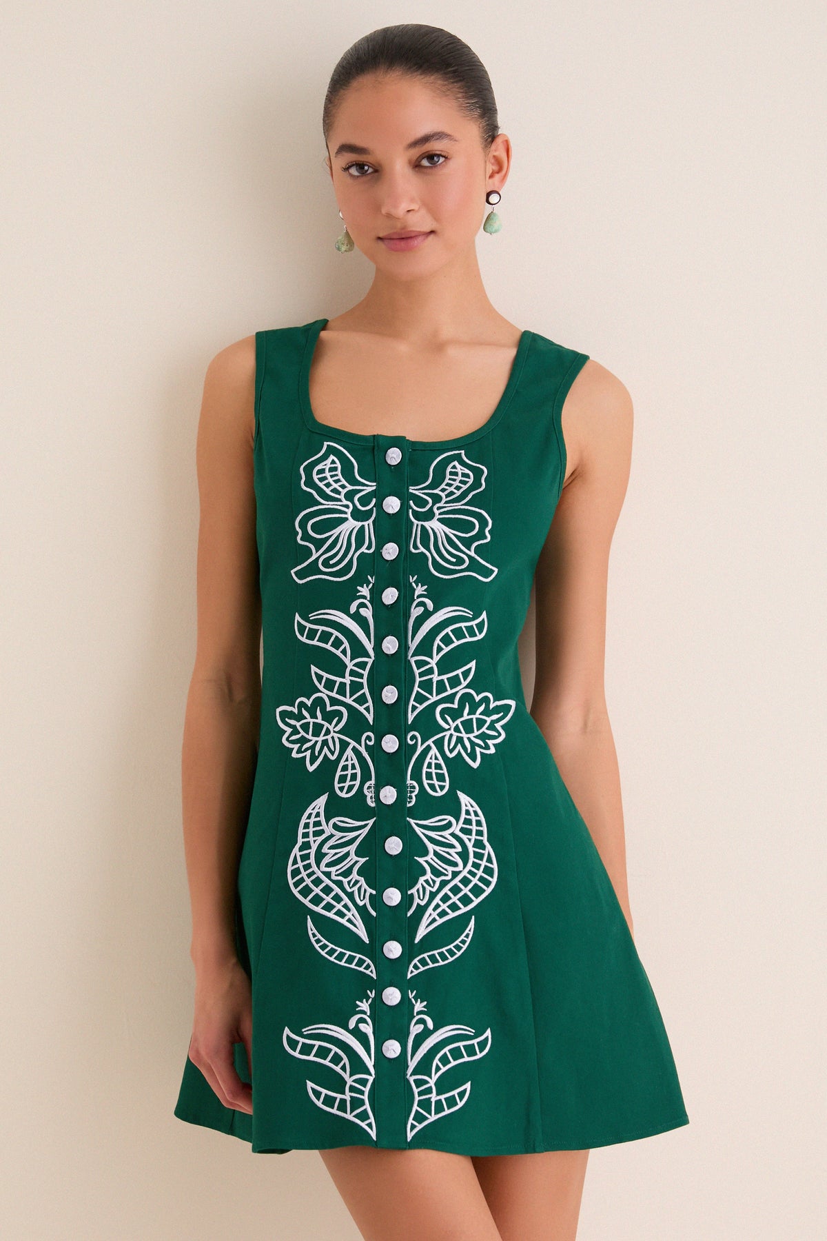 Green & Baby Blue Embroidered Lucy Mini Dress
