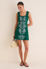 Green & Baby Blue Embroidered Lucy Mini Dress