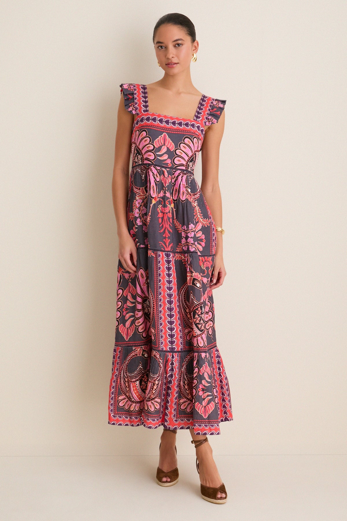 Black Pink Multicolor Sybill Midi Dress