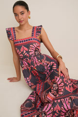 Black Pink Multicolor Sybill Midi Dress