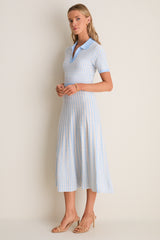 Light Blue and Ivory Knit Maude Polo Dress