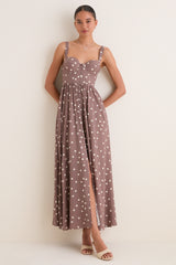 Cardamom and Ecru Polka Dot Rosette Maxi Dress