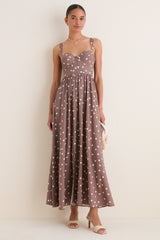 Cardamom and Ecru Polka Dot Rosette Maxi Dress