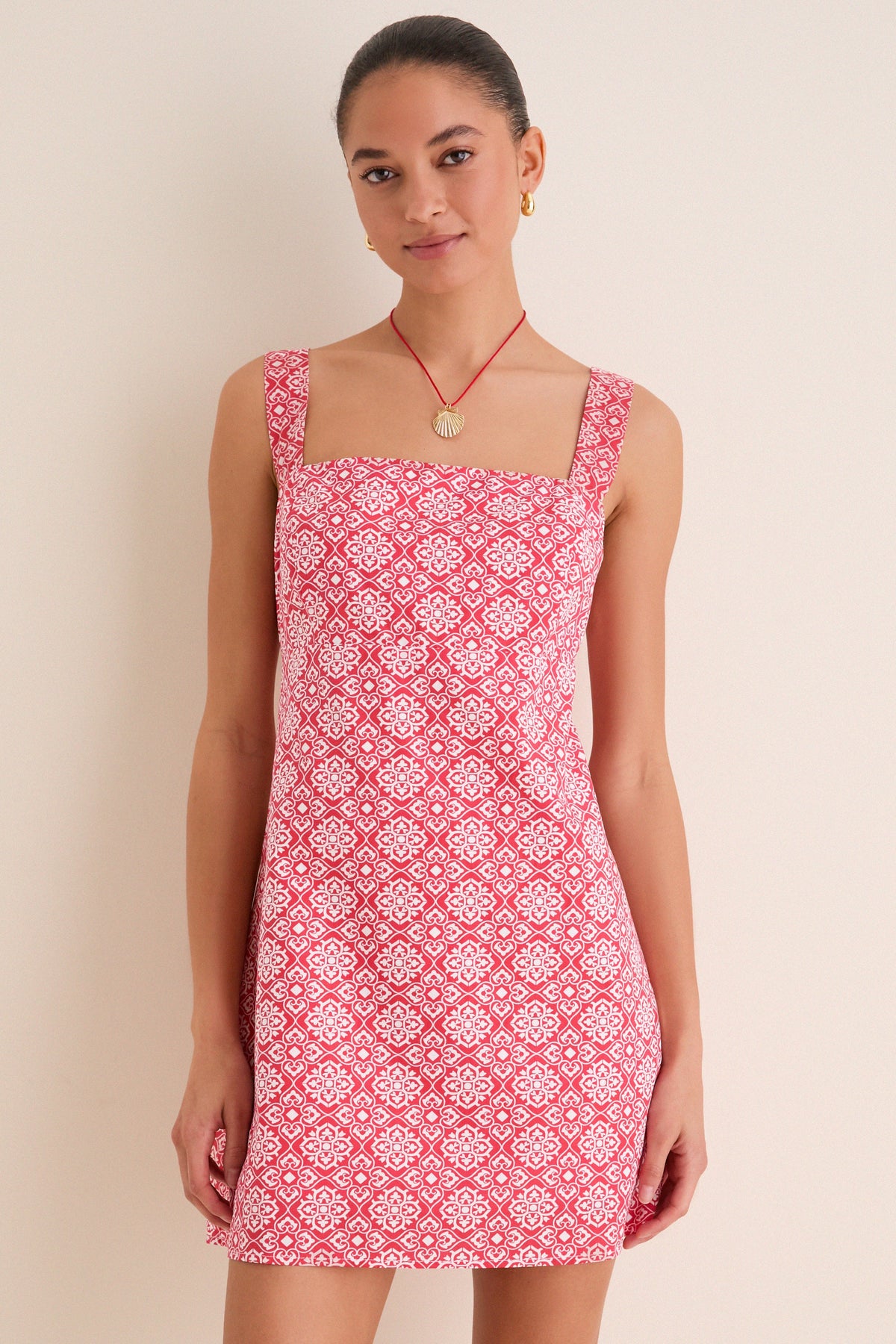 Red Geo Floral Volos Mini Dress