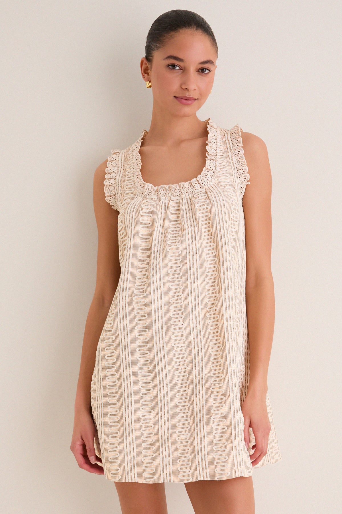 Tan & Cream Applique Valerie Mini Dress