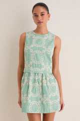 Green Stripe Vintage Embroidery Paige Mini Dress
