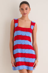 Cornflower Blue & Red Crochet Cooper Mini Dress