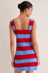 Cornflower Blue & Red Crochet Cooper Mini Dress