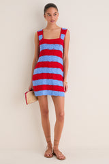 Cornflower Blue & Red Crochet Cooper Mini Dress