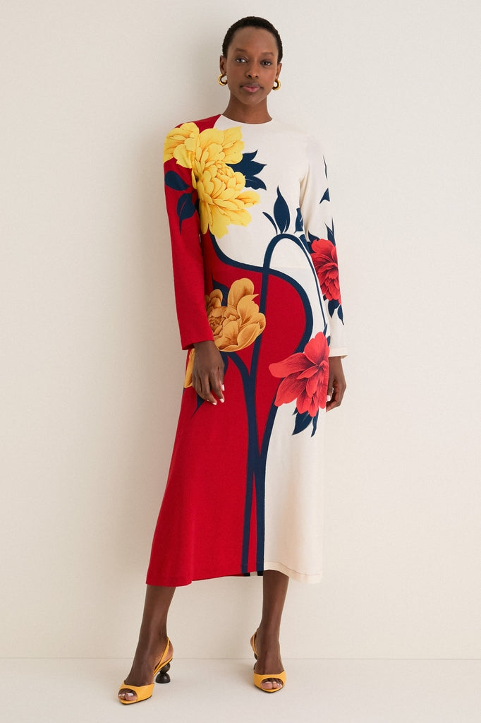Queen Peony Placee Long Sleeve Swing Dress