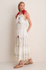 Tea Rose Embroidery Lina Midi Dress