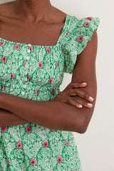 Green with Pink Flowers Fleur Maxi Dress