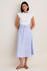 Blue and White Stripe Belmar Mixed Media Dress