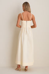Beige Shell Waisted Midi Dress