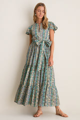 Taj Aqua V-Neck Maxi Dress