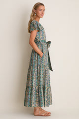 Taj Aqua V-Neck Maxi Dress