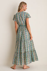 Taj Aqua V-Neck Maxi Dress